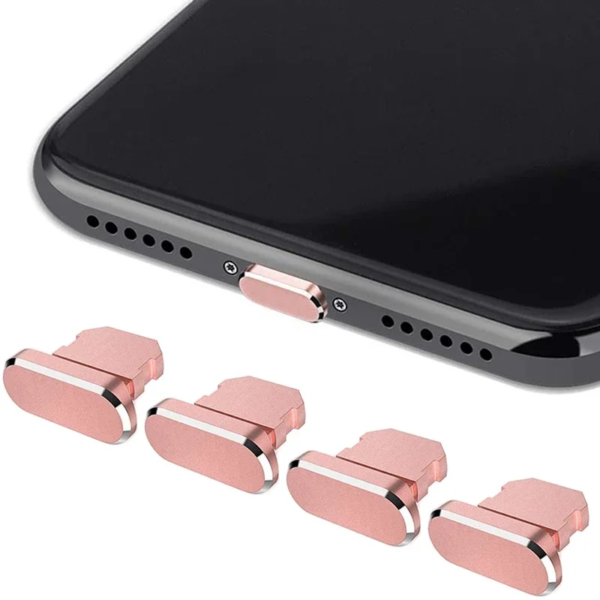 A set of Premium Aluminum Alloy Anti Dust Plugs for iPhone 14/13/12 Pro Max, 11 Mini, XR, 8 Plus, iPad, AirPods – Lightning Port Covers with a screen protector.