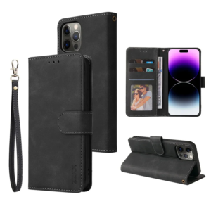 A ZZXX Leather Wallet Phone Case with a card holder for iPhone.